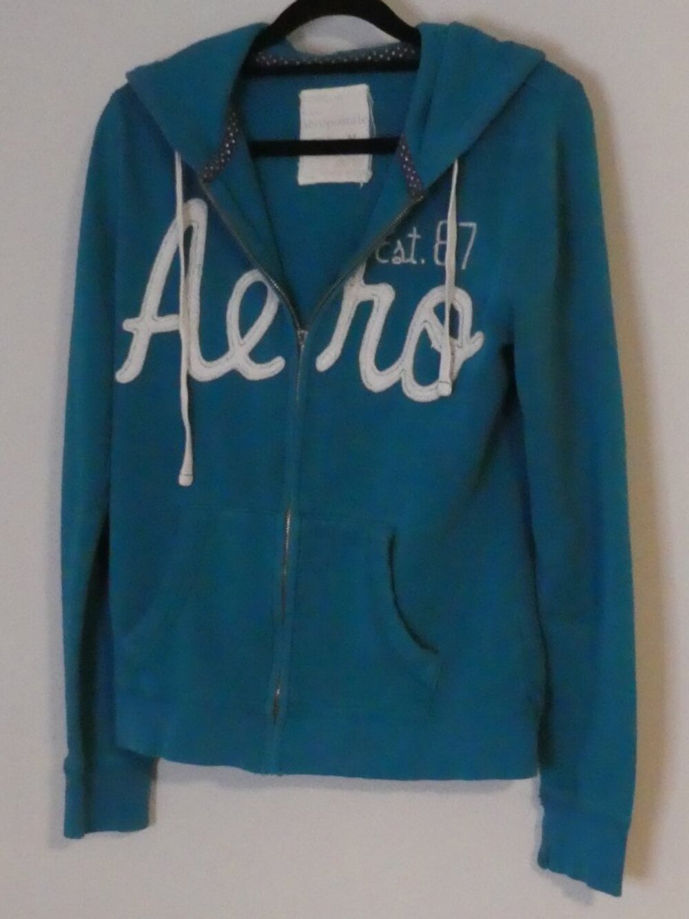 AEROPOSTALE Teal Script Full Zip Sweatshirt Hoodie - size medium